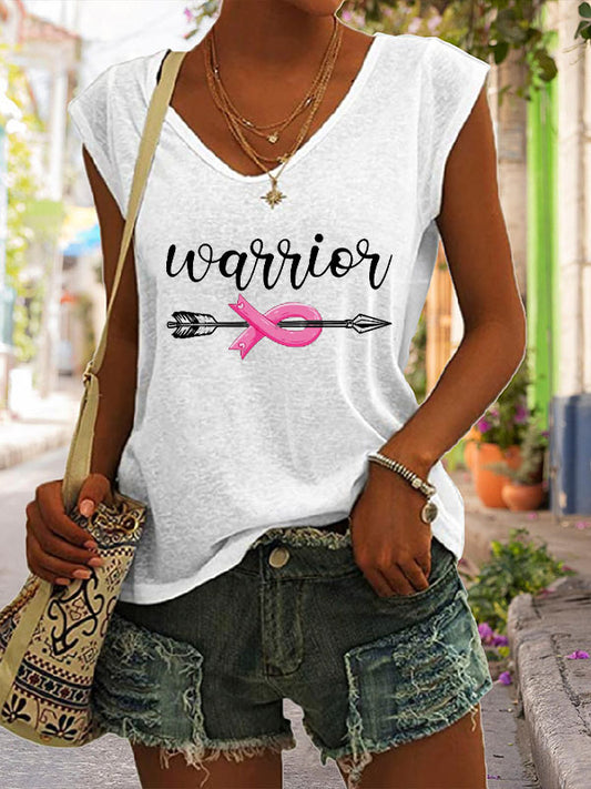 Pink Ribbon Warrior Cap Sleeve T-Shirt