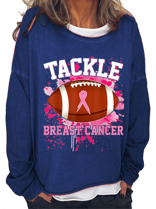 Tackle Football Pink Ribbon Breast Cancer Awareness Long Sleeve T-shirt