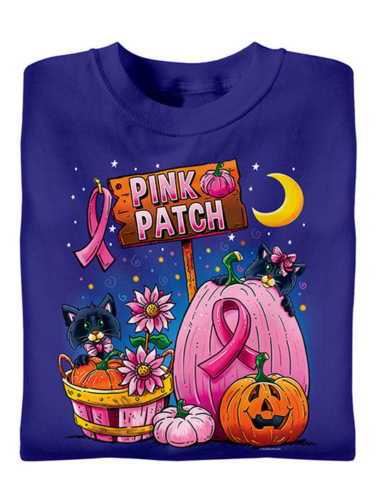 Pink Patch Graphic Pink Ribbon Round Neck T-shirt