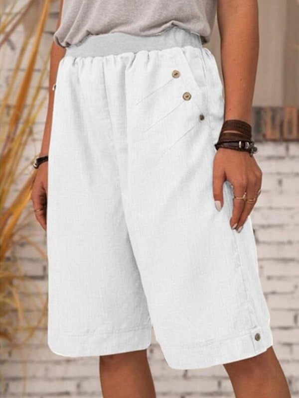 Women's Casual Pants Elastic Waist Straight Pockets Shorts