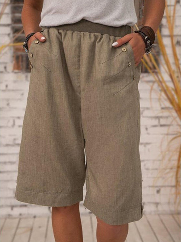 Women's Casual Pants Elastic Waist Straight Pockets Shorts