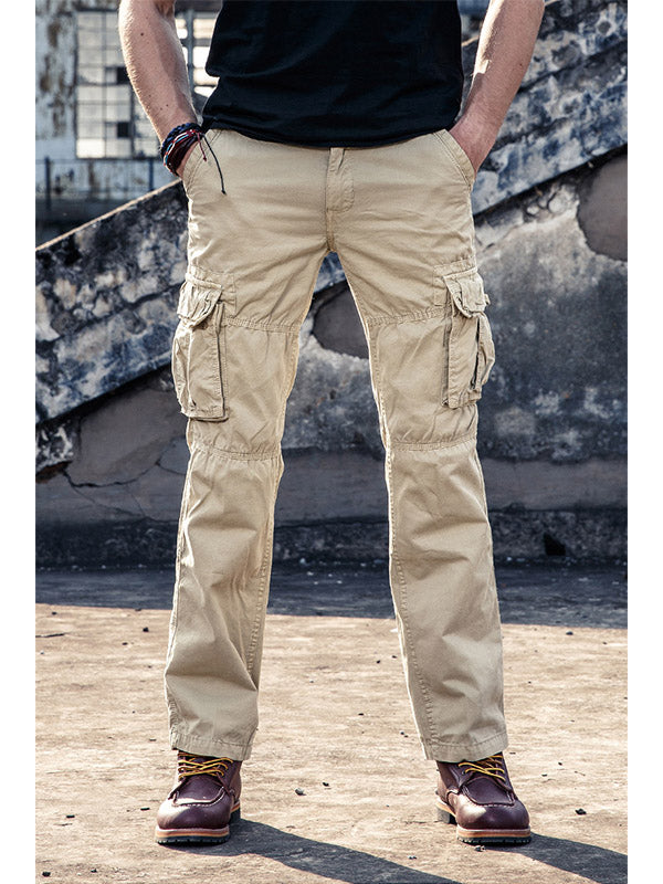 Men's Cotton Outdoor Casual Multi-Pocket Straight Cargo Pants