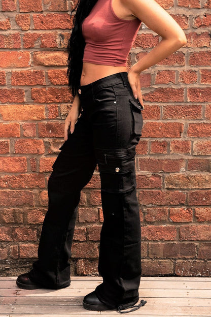 Faded Wide Leg Cargo Jeans