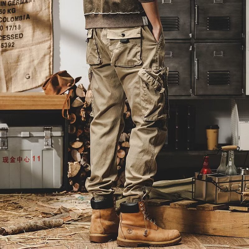 Men's Loose Fit Cargo Pants with Zip and Snap Fly