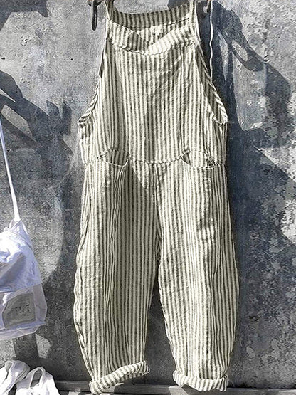 Women's Striped Wide Leg Overalls