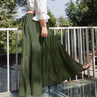 Women's Casual Wide Leg Elastic Waist Culottes