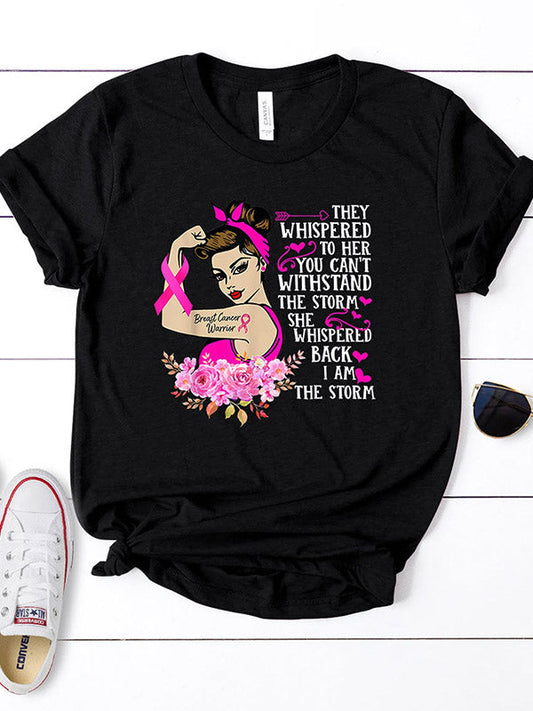 Female Warrior Pink Ribbon Graphic T-Shirt