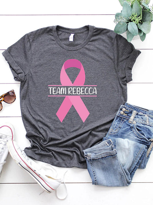 Cancer Awareness  Pink Ribbon Print T-shirt