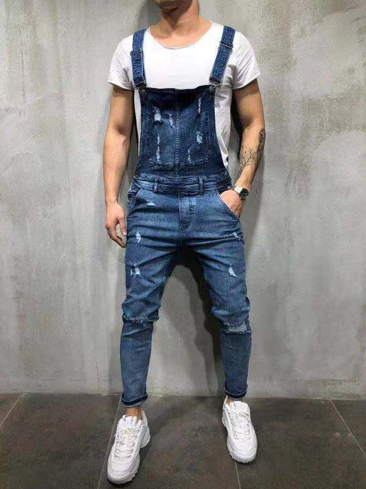 Men's Casual Strap Button Washed Overalls