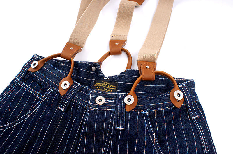 Vintage Striped Straight Denim Suspender Jeans Overalls