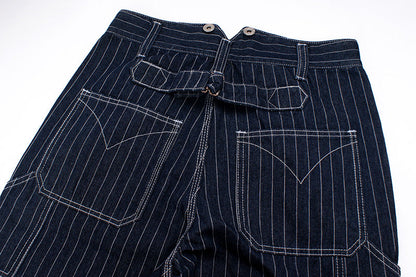 Vintage Striped Straight Denim Suspender Jeans Overalls