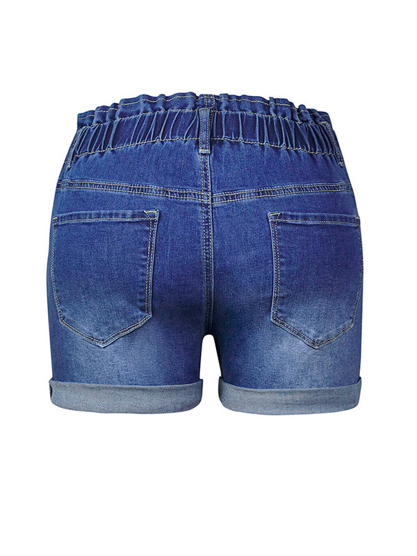 Rolled Cuffs Stretch Elastic Waist Denim Shorts