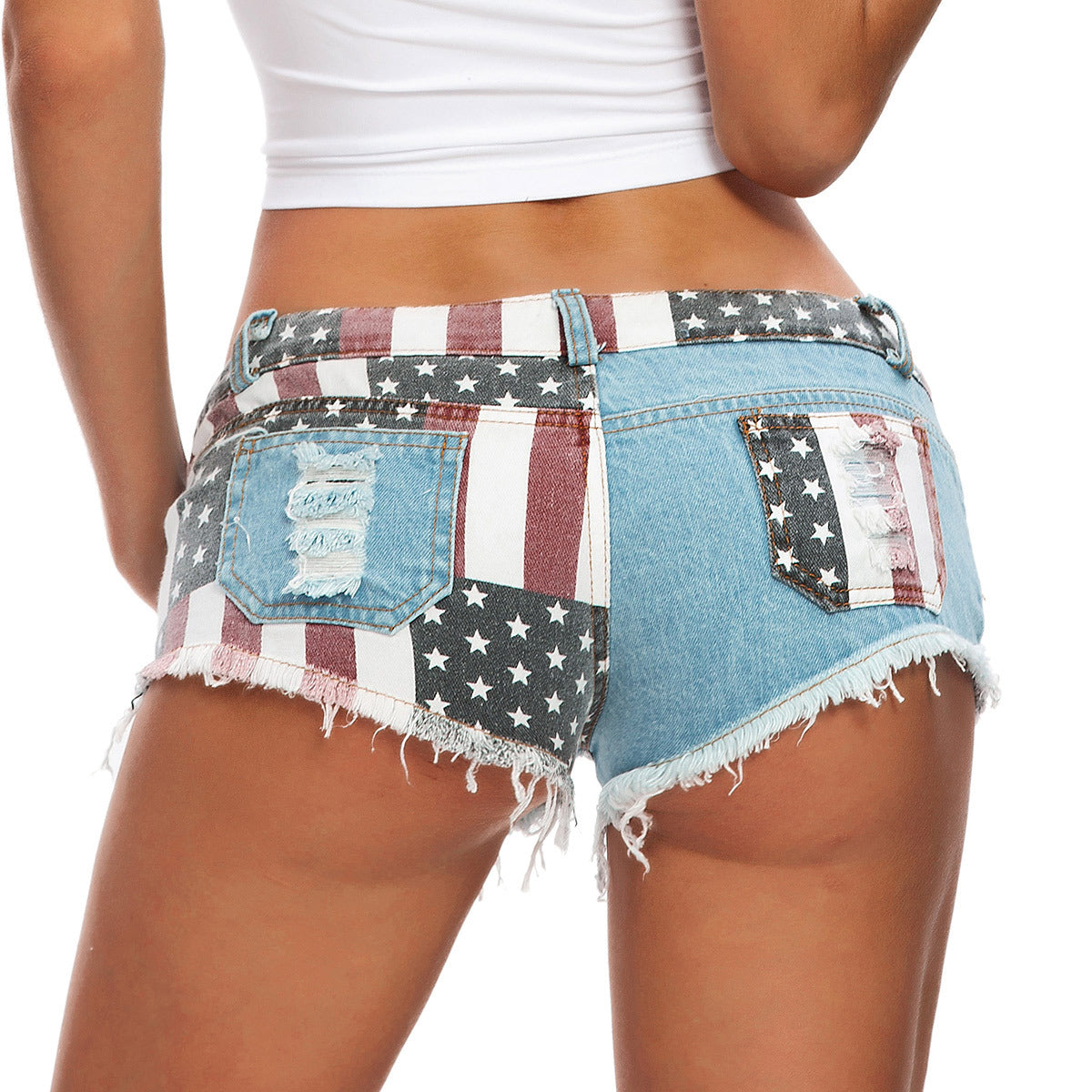 American Flag Low Rise Mini Denim Shorts