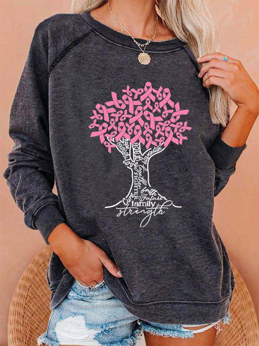 Pink Ribbon Tree Washed Sweatshirt