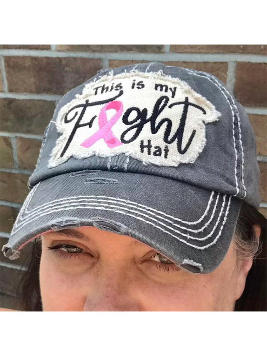 This is My Fight Hat Embroidery Distressed Pink Ribbon Baseball Cap