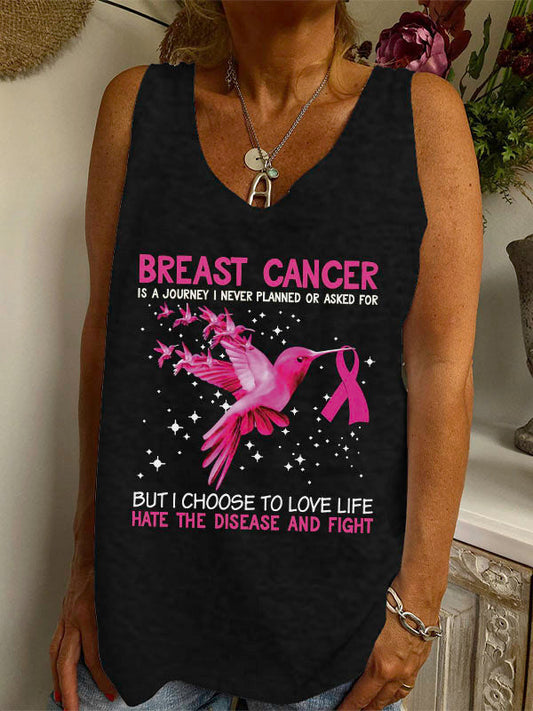 Hummingbird Breast Cancer is a Journey I Never Planned V-neck Loose Tank