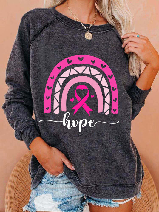 Hope Rainbow Pink Ribbon Graphic Washed Sweatshirt