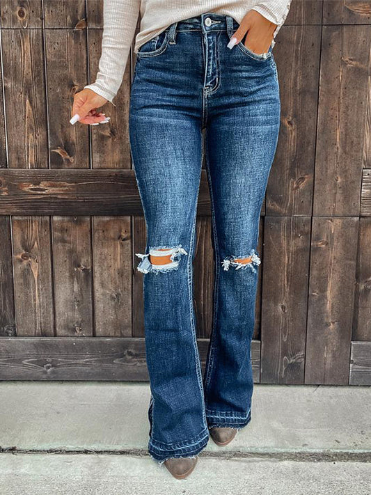 Raw Hem Ripped Bell Bottom Jeans