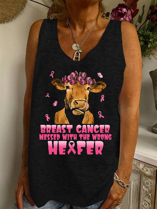 Cow Breast Cancer Messed With The Wrong Heifer V-neck Loose Tank