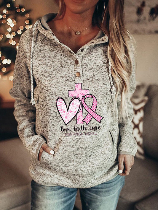 Heart Cross Pink Ribbon Hoodie Sweater