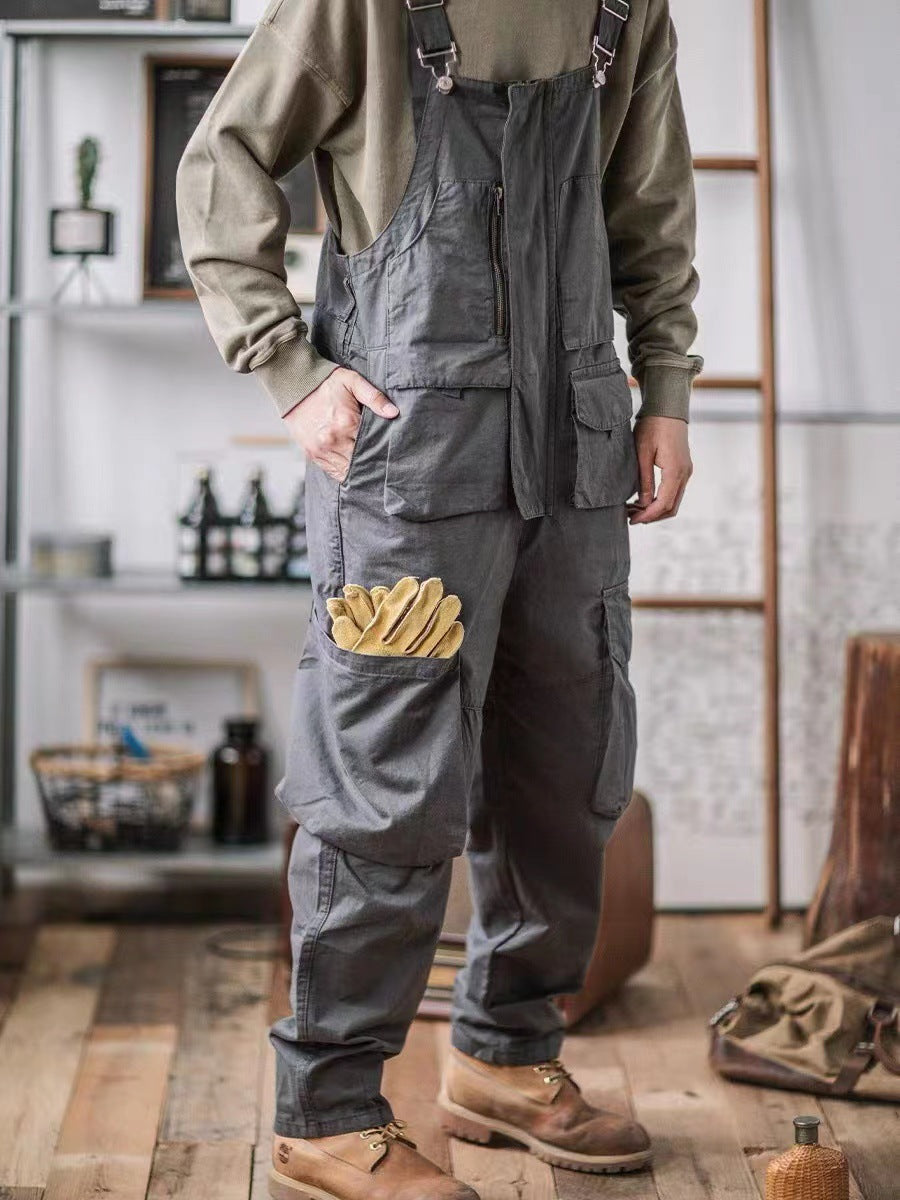 Sloppy Overalls Big Pockets Workwear with Zipper Fly