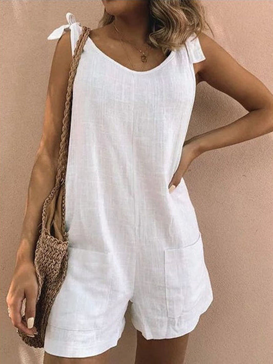 Women's Cotton Overalls Casual Sleeveless Shorts Romper Jumpsuit