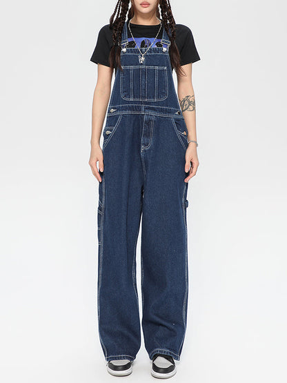 Unisex Vintage Large Pocket Denim Overalls