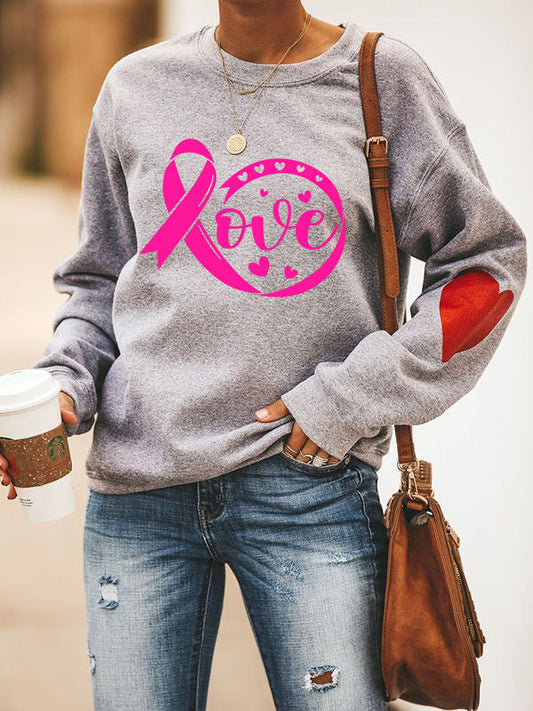 Love Pink Ribbon Heart Print Sweatshirt