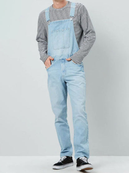 Men‘s Washed Streetwear Pocket Suspender Denim Overalls