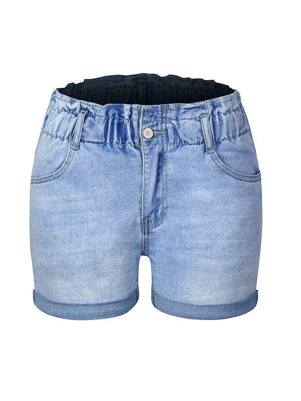 Rolled Cuffs Stretch Elastic Waist Denim Shorts