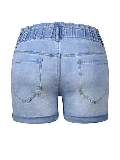 Rolled Cuffs Stretch Elastic Waist Denim Shorts