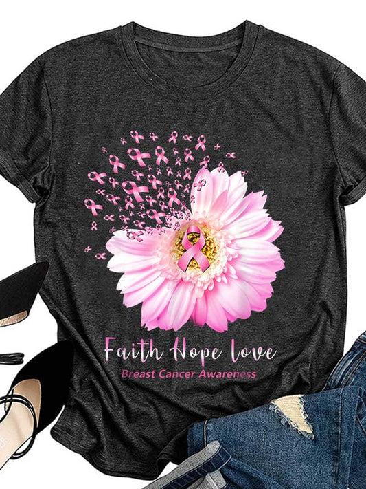 Faith Hope Love Breast Cancer Awareness Graphic Tee