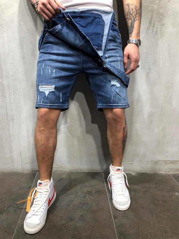 Ripped Denim Bib Shorts