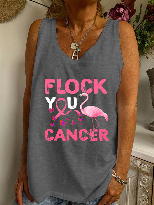 Flock You Cancer Flamingo Graphic V-neck Loose Tank