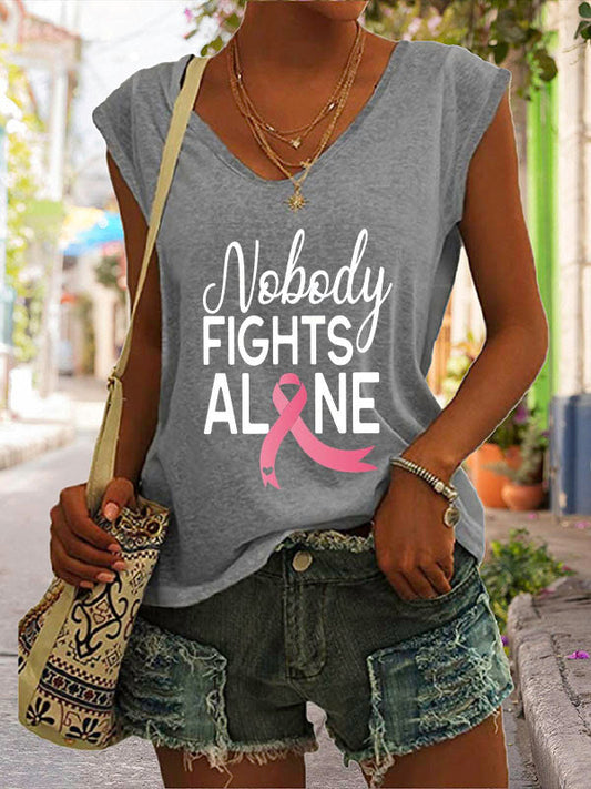 Nobody Fights Alone Print Cap Sleeve T-Shirt