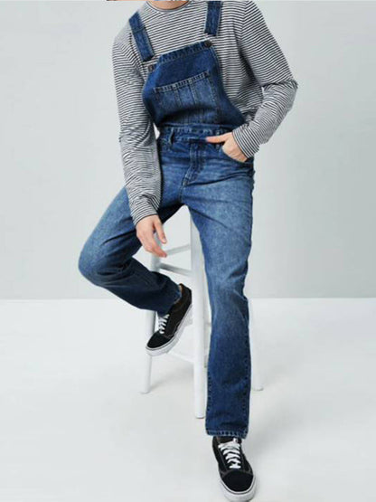 Men‘s Washed Streetwear Pocket Suspender Denim Overalls