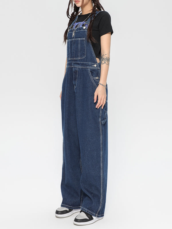 Unisex Vintage Large Pocket Denim Overalls