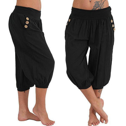 Knee-length Aladdin Loose Elastic Waist Harem Pants