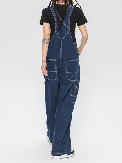 Unisex Vintage Large Pocket Denim Overalls