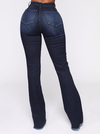 High Rise Raw Hem Flare Jeans