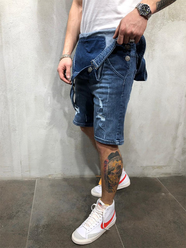 Ripped Denim Bib Shorts