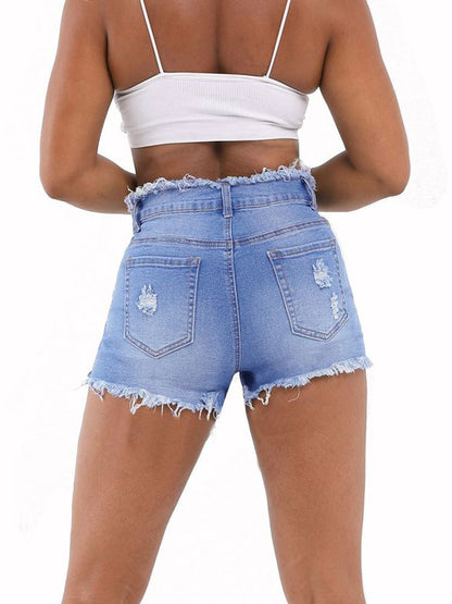 Fray Hem Waist Ripped Jean Shorts