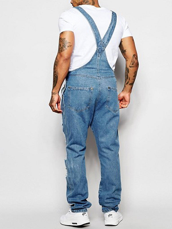 Ripped Distressed Washed Denim Overalls