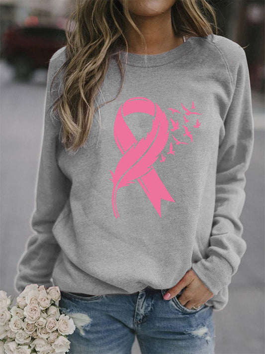 Feather Pink Ribbon Graphic Sweatshirt