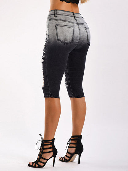 Gradient Ripped Denim Capri Pants