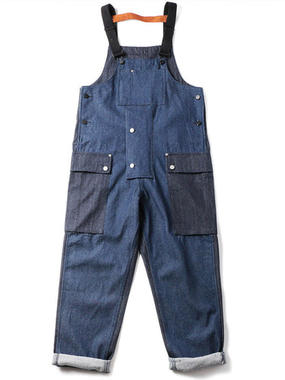 Baggy Denim Overalls with Color Matching Pocket