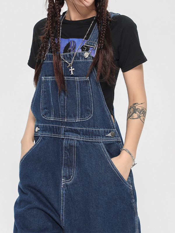 Unisex Vintage Large Pocket Denim Overalls