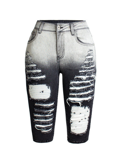 Gradient Ripped Denim Capri Pants