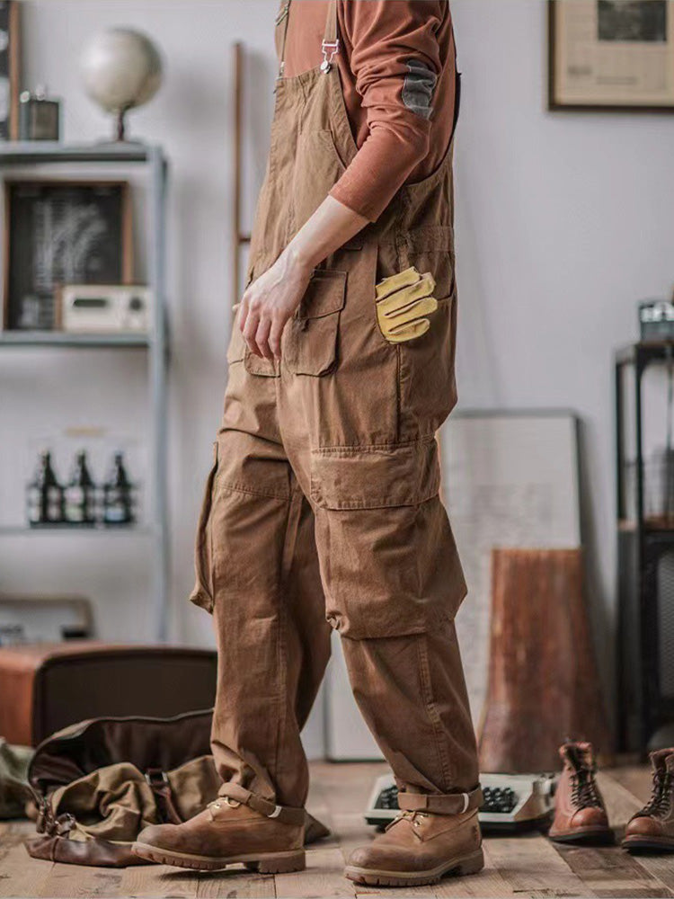 Sloppy Overalls Big Pockets Workwear with Zipper Fly