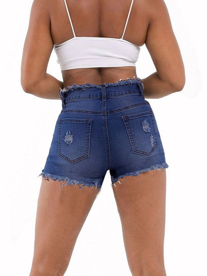 Fray Hem Waist Ripped Jean Shorts